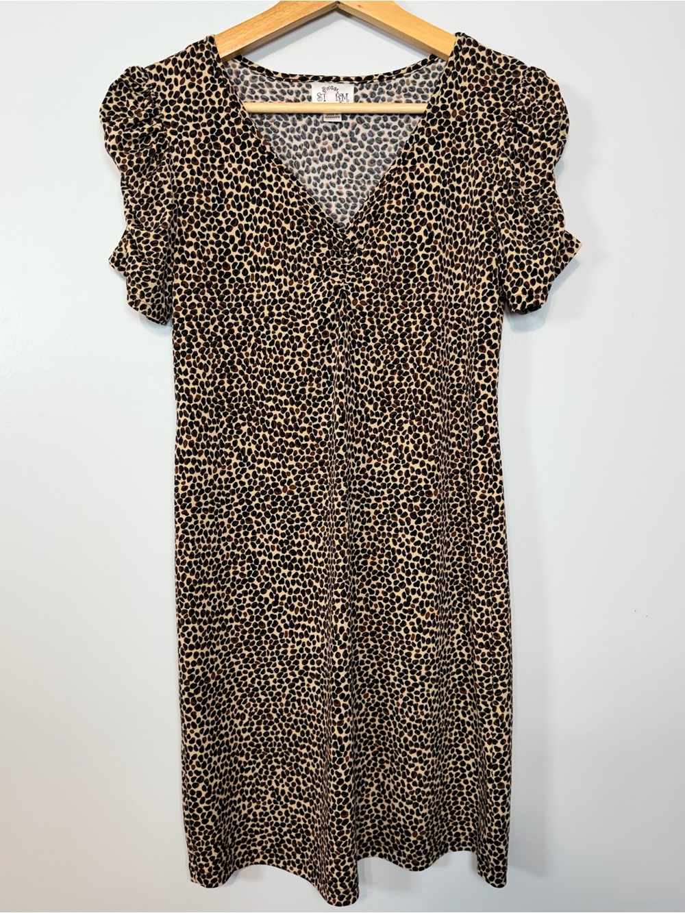 Sweet Storm Y2K Leopard Mini Dress Ruched V Neck Puff Sleeve S - Picture 2 of 10